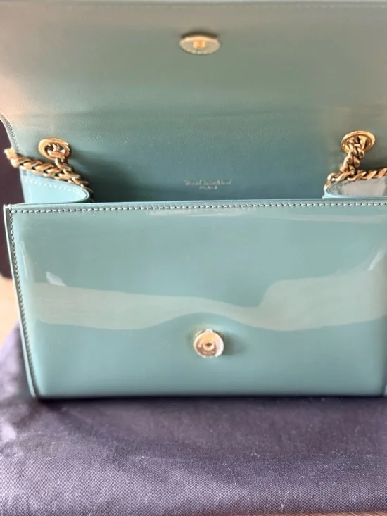 Saint Laurent Mint Green Patent Monogram Crossbody Bag - Picture 11 of 12